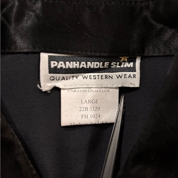 Vintage Panhandle Slim Black Western Shirt Floral Satin Yoke USA Made Size Large - Picture 6 of 7